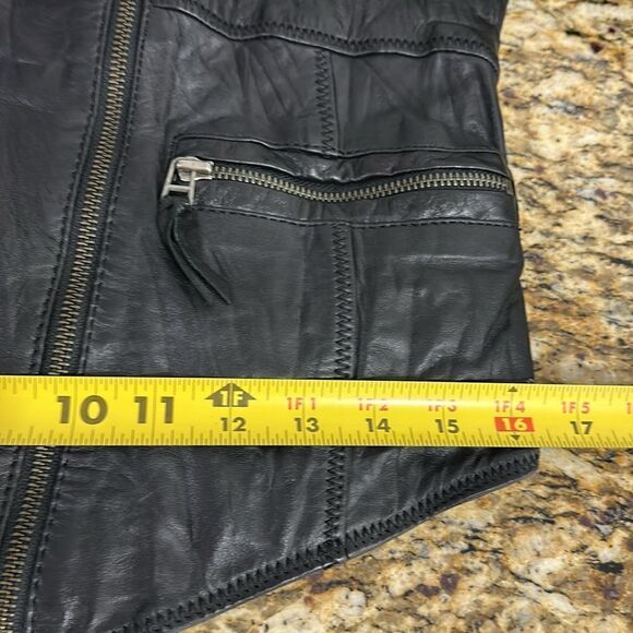 Saint Tropez Black Leather Asymmetrical Zip Jacket With Pockets Size M - Picture 9 of 11